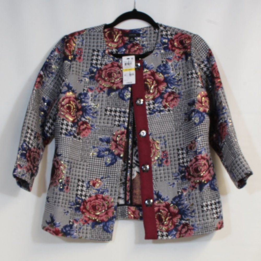 Alfani Petite Berry Shimmer Floral Bubble Sleeve Blazer Jacket NWT - Picture 2 of 7